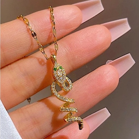 Gold Plated Emerald Snake Pendant - Picture 1 of 5